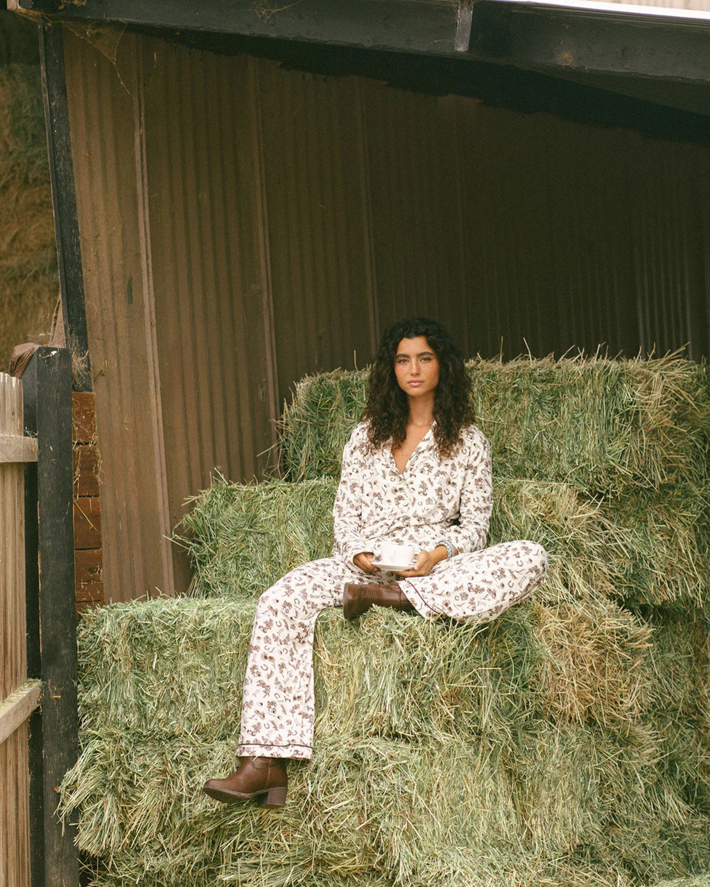 Milrey Countryside Toile Long Sleeve Pyjama Set