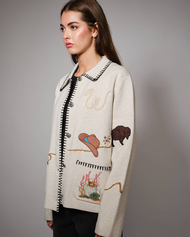 Blue B Motif Wool Blend Sweater Jacket - OATMEAL