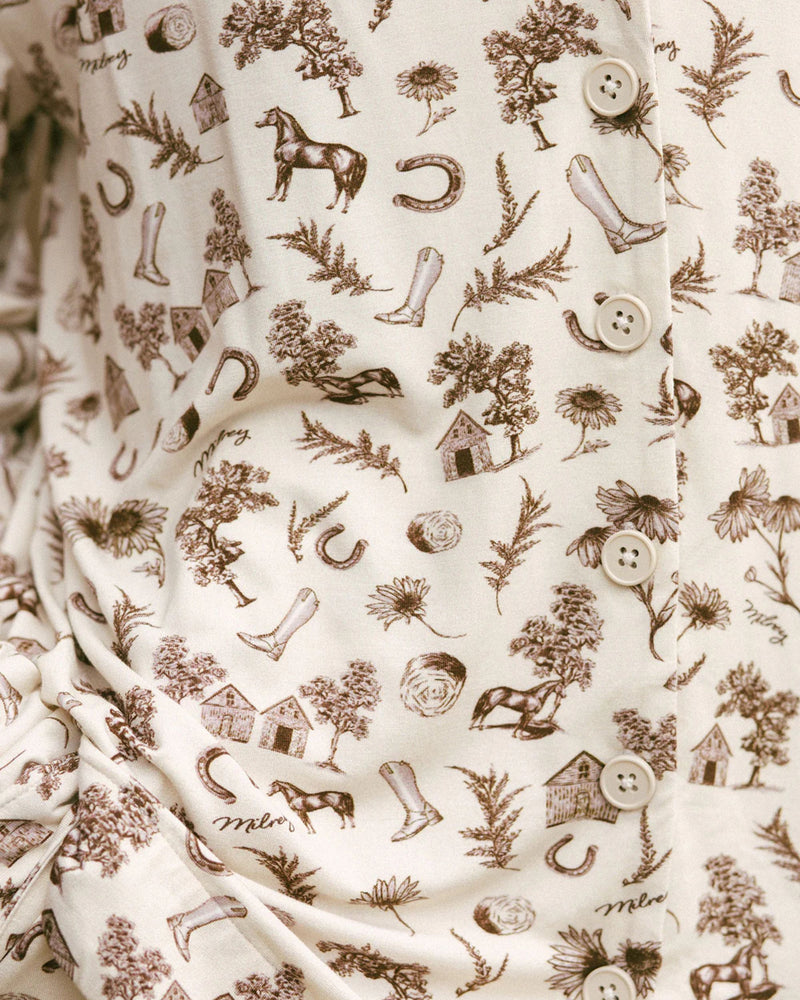 Milrey Countryside Toile Long Sleeve Pyjama Set - Brown/Cream