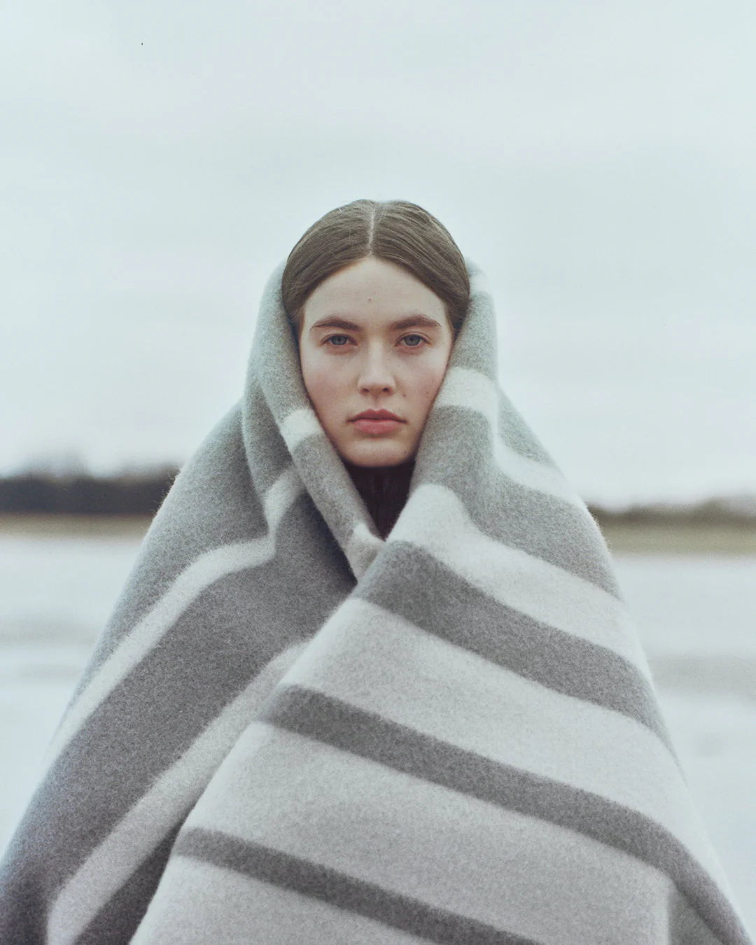 Trolle Faded Stripe Wool Blanket - Light Grey/Grey